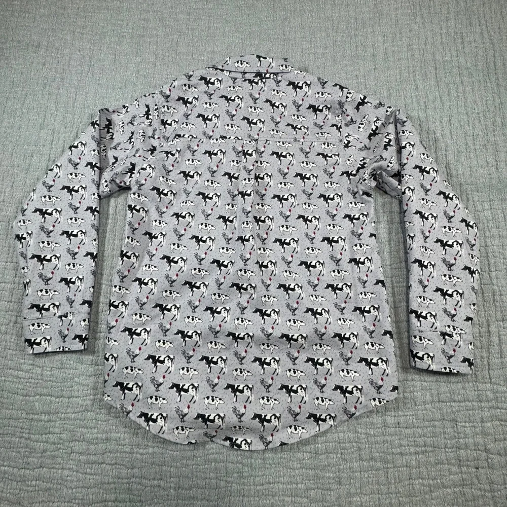 Ricrac & Ruffles Boys Sz 10 Button Up Shirt Farm Cows Pigs Chickens Long Sleeve‎